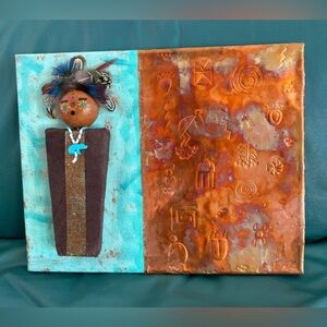 Southwest Artwork on Canvas with Turquoise and Copper Accents